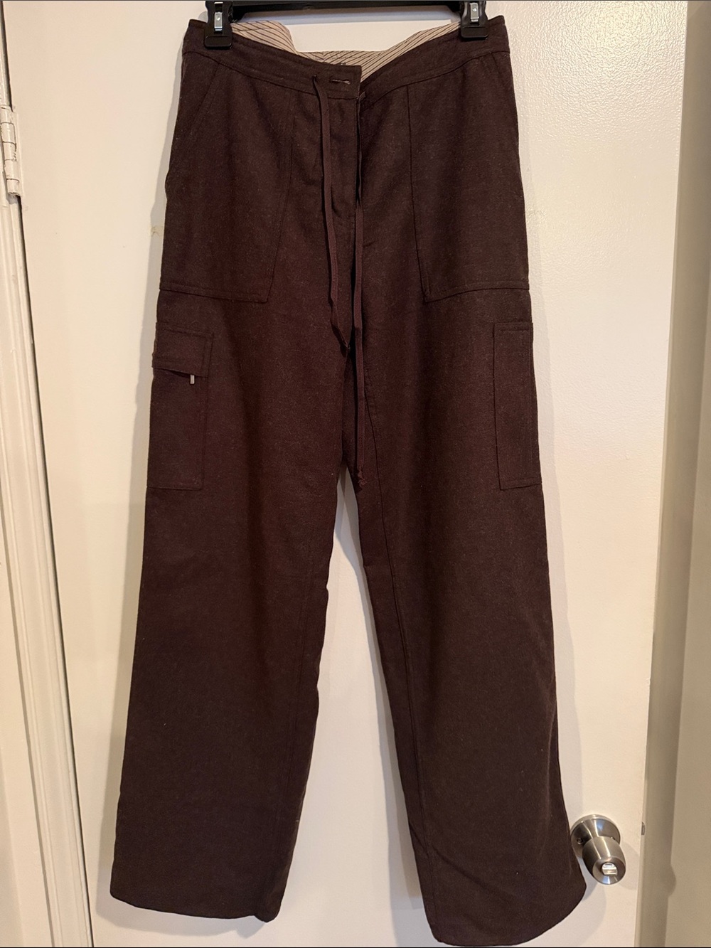 Eddie Bauer Women's Wool Wide Leg Lined Cargo Drawstring Trouser Luxury Pants 8